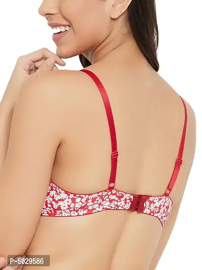 Stylish Red Polyamide Floral Print Lightly Padded Underwire T-Shirt Bras For Women-thumb4