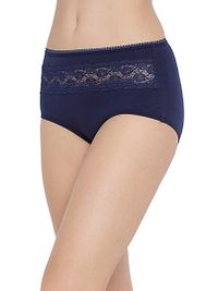 Stylish Navy Blue Cotton Solid Outer Elastic Hipster Panty For Women And Girls-thumb2