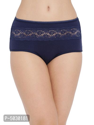 Stylish Navy Blue Cotton Solid Outer Elastic Hipster Panty For Women And Girls-thumb0