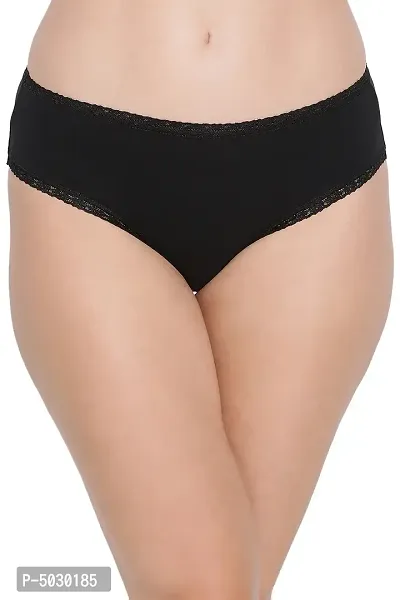 Stylish Black Cotton Solid Outer Elastic Hipster Panty For Women And Girls