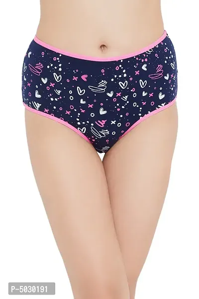 Stylish Blue Cotton Geometric Print Outer Elastic Hipster Panty For Women And Girls-thumb0
