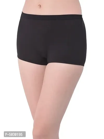 Stylish Black Cotton Solid Outer Elastic Shorts-thumb3