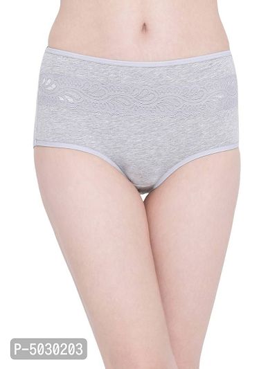 Stylish Grey Cotton Solid Outer Elastic Hipster Panty For Women And Girls