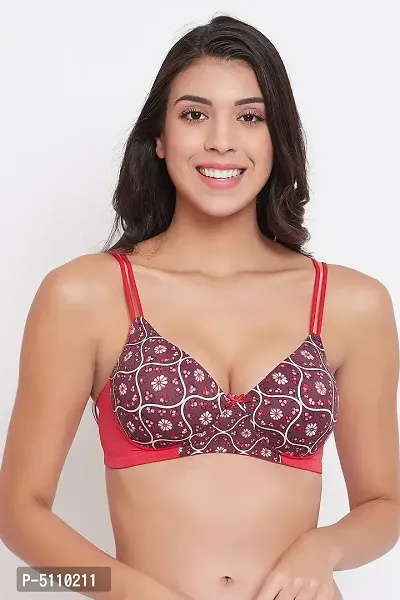 Clovia Padded Non-Wired Full Cup Floral Print T-Shirt Bra In Brown-thumb2