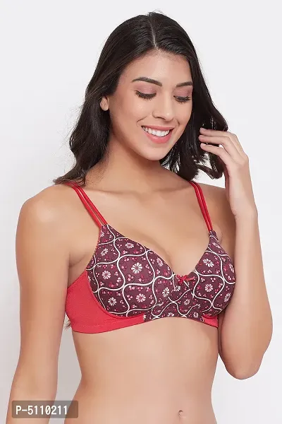 Clovia Padded Non-Wired Full Cup Floral Print T-Shirt Bra In Brown-thumb4