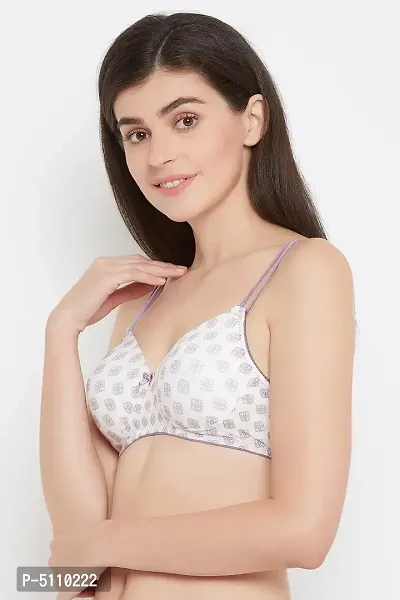 Clovia Padded Non-Wired Full Cup Printed T-Shirt Bra In White-thumb3