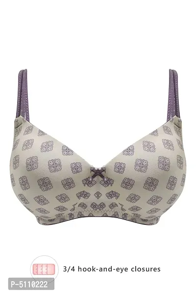 Clovia Padded Non-Wired Full Cup Printed T-Shirt Bra In White-thumb0