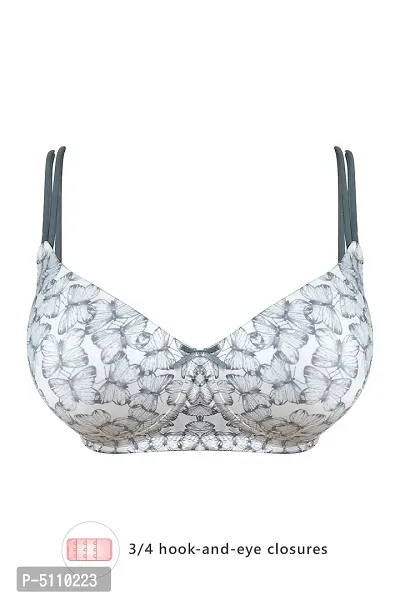 Clovia Padded Non-Wired Full Cup Butterfly Print T-Shirt Bra In White