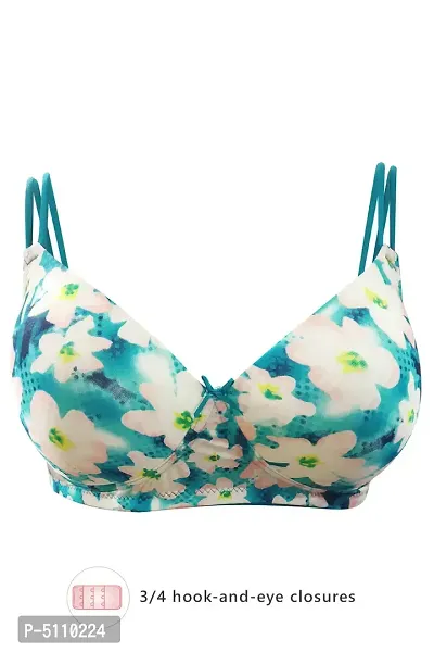 Clovia Padded Non-Wired Full Cup Floral Print T-Shirt Bra In Turquoise