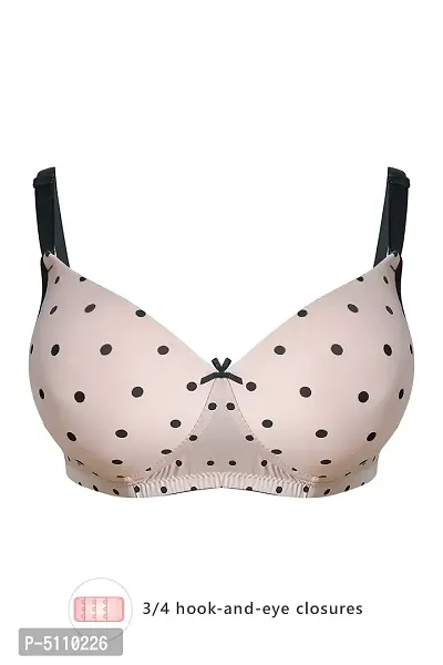 Clovia Padded Non-Wired Polka Print Full Coverage T-Shirt Bra In Baby Pink