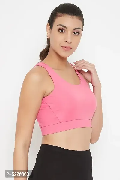 Stylish Pink Polyester Padded Wirefree Medium Impact Racerback Sports Bras For Women-thumb3