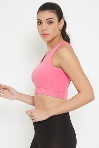 Stylish Pink Polyester Padded Wirefree Medium Impact Racerback Sports Bras For Women-thumb1