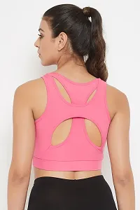 Stylish Pink Polyester Padded Wirefree Medium Impact Racerback Sports Bras For Women-thumb3