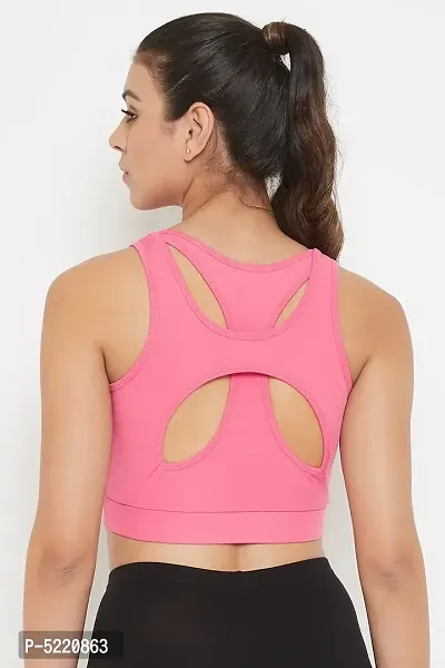 Stylish Pink Polyester Padded Wirefree Medium Impact Racerback Sports Bras For Women-thumb4