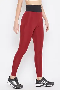 Polyester Red Solid Ankle Length Tights For Women-thumb2