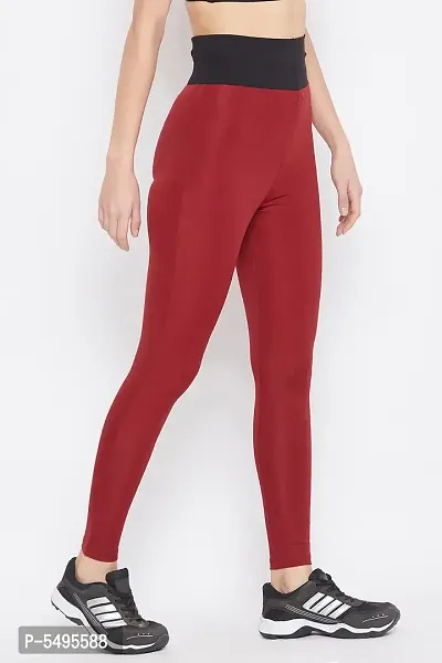 Polyester Red Solid Ankle Length Tights For Women-thumb3