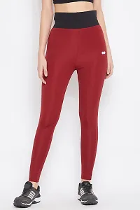 Polyester Red Solid Ankle Length Tights For Women-thumb1