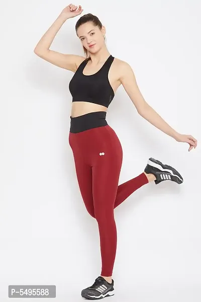 Polyester Red Solid Ankle Length Tights For Women