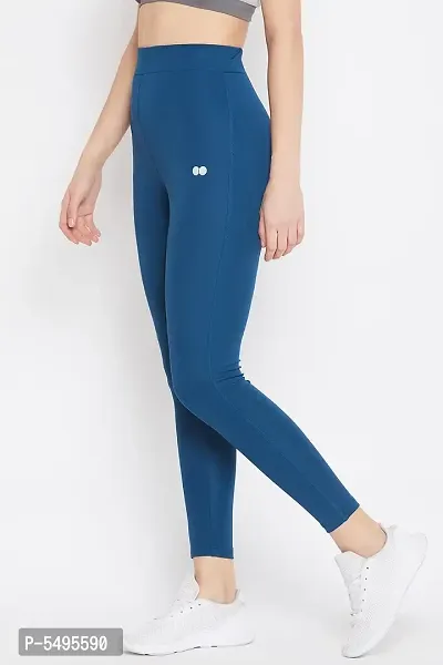 Women's blue solid polyester Long Pants