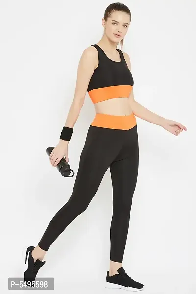 Polyamide Orange Solid Ankle Length Tights For Women