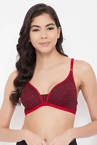 Clovia Non-Padded Non-Wired Demi Cup Checked Plunge Bra in Red - Cotton-thumb2
