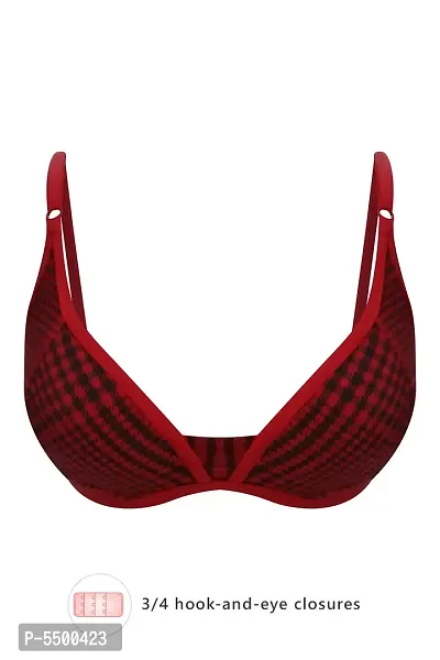 Clovia Non-Padded Non-Wired Demi Cup Checked Plunge Bra in Red - Cotton-thumb0