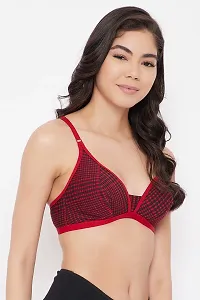 Clovia Non-Padded Non-Wired Demi Cup Checked Plunge Bra in Red - Cotton-thumb4
