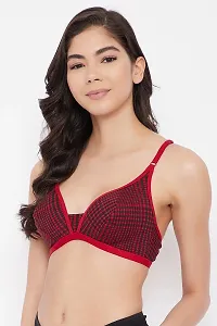 Clovia Non-Padded Non-Wired Demi Cup Checked Plunge Bra in Red - Cotton-thumb3