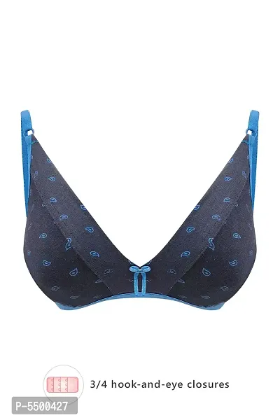Clovia Non-Padded Non-Wired Paisley Print Demi Cup Plunge Bra in Navy - Cotton