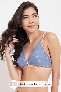 Clovia Non-Padded Non-Wired Butterfly Print Demi Cup Plunge Bra in Blue - Cotton-thumb1