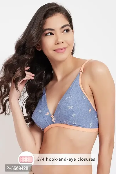 Clovia Non-Padded Non-Wired Butterfly Print Demi Cup Plunge Bra in Blue - Cotton-thumb2