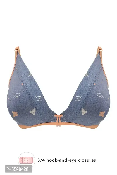 Clovia Non-Padded Non-Wired Butterfly Print Demi Cup Plunge Bra in Blue - Cotton