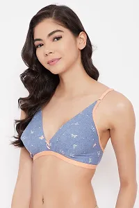 Clovia Non-Padded Non-Wired Butterfly Print Demi Cup Plunge Bra in Blue - Cotton-thumb3