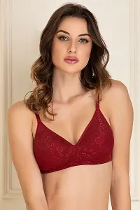Lace Maroon Lace Padded Non-Wired Bra In Red-thumb1