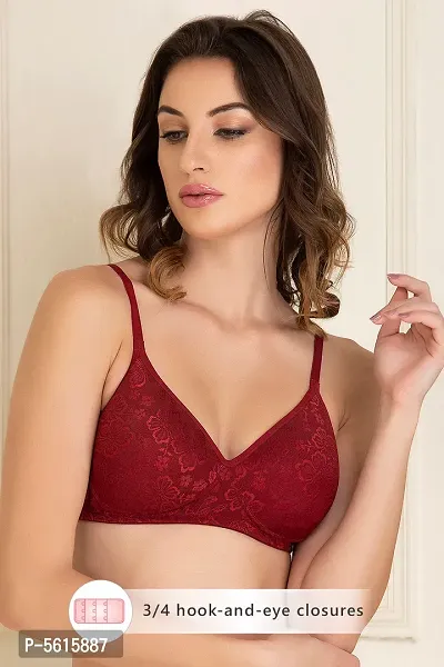 Lace Maroon Lace Padded Non-Wired Bra In Red-thumb0