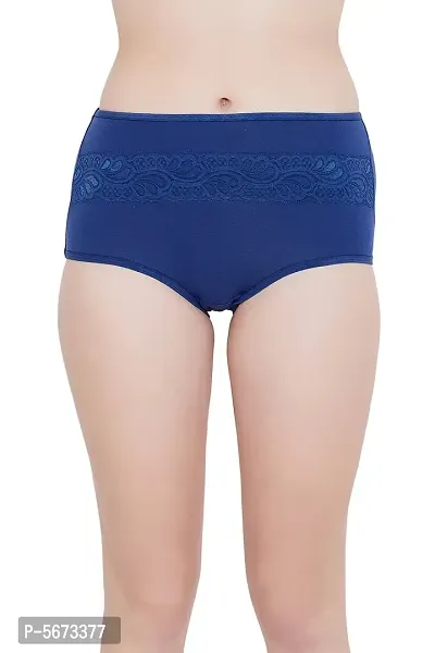 Clovia High Waist Hipster Panty  with Lace Waist in Electric Blue - Cotton  Lace-thumb0