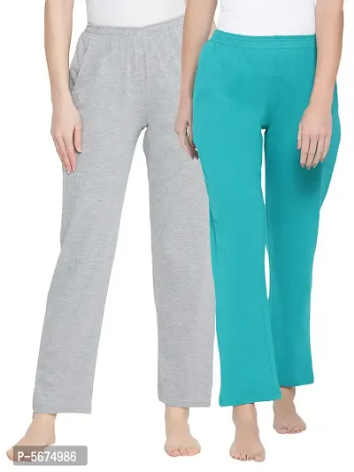 Clovia Cotton Pack of 2 Chic Basic Pyjama Pants With Pocket- Green  Grey-thumb0