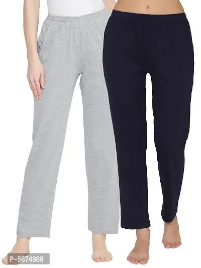 Clovia Cotton Pack of 2 Pyjama with Elastic Waistband- Grey  Blue-thumb0