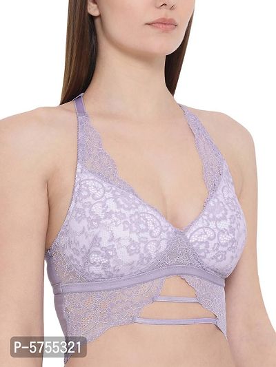 Clovia Lightly Padded Non-Wired Longline Racerback Lace Bralette-thumb3