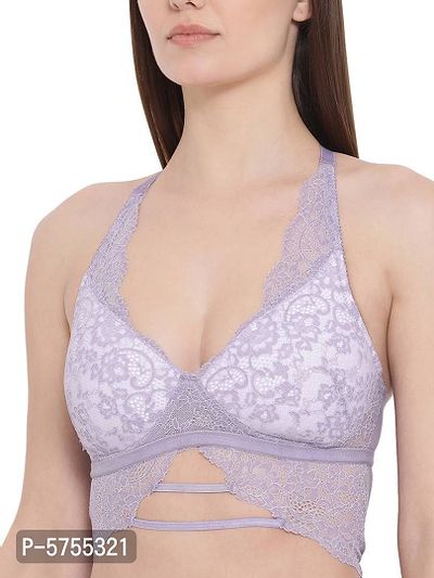 Clovia Lightly Padded Non-Wired Longline Racerback Lace Bralette-thumb4