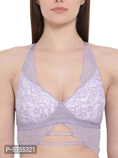 Clovia Lightly Padded Non-Wired Longline Racerback Lace Bralette-thumb0