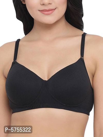 Clovia Padded Non-Wired Full Coverage T-Shirt Bra In Black - Cotton Rich