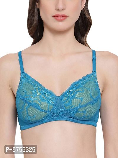 Clovia Lightly Padded Non-Wired Full Coverage Multiway Bra In Dark Blue -Lace