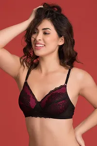 Clovia Padded Non-Wired Solid Bridal Bra in Black - Lace-thumb2