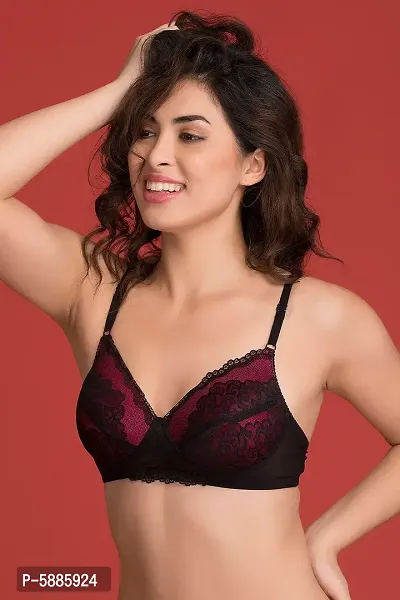 Clovia Padded Non-Wired Solid Bridal Bra in Black - Lace-thumb3