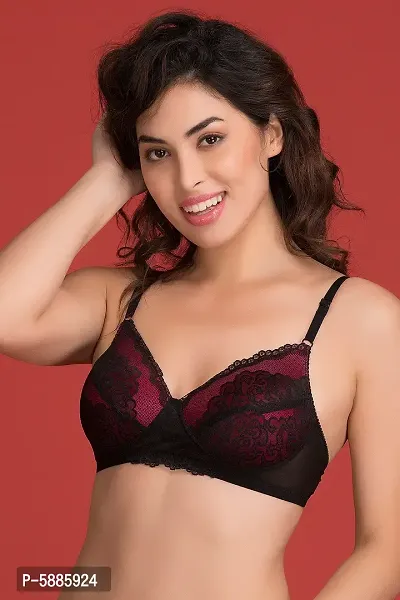 Clovia Padded Non-Wired Solid Bridal Bra in Black - Lace-thumb0