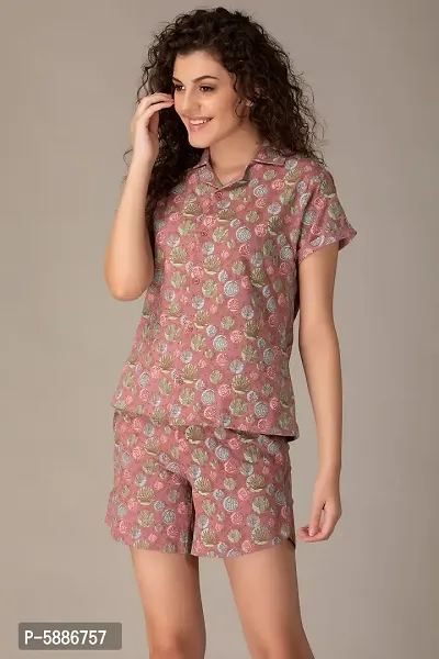 Clovia Cotton Floral Printed Button Shirt  Shorts Set-thumb4