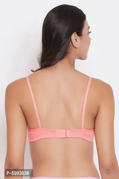 Clovia Non-Padded Non-Wired Full Cup T-shirt Bra in Peach Pink - Cotton Rich and Lace-thumb3