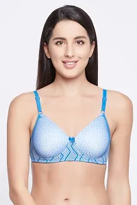 Clovia Padded Non-Wired Full Cup Printed T-shirt Bra in Blue-thumb1