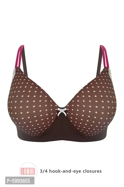 Clovia Padded Non-Wired Full Cup Polka Dot T-Shirt Bra in Brown